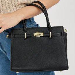 Styli Black Textured Satchel Bag-18