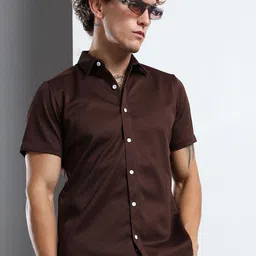 THE BEETEL HOUSE Textured Spread Collar Polycotton Regular Fit Casual Shirt-image-95
