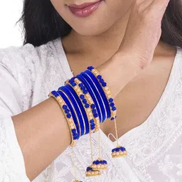 Mamon Creations Set Of 20 Gold-Plated & Blue Alloy Bangles-picture-49