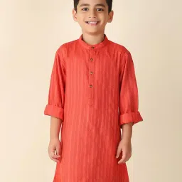 Fabindia Red Viscose Blend Dobby Long Kurta-image-2