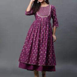 Aurelia Purple Cotton Printed Flared Kurta-0