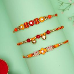 Aapno Rajasthan 3-Pcs Unique Hand Crafted Thread Rakhi With Greetings Card-image-56