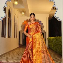 JUST FASHION Orange Silk Zari Work Saree With Unstitched Blouse-picture-38