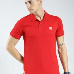 Rock.It Red Cotton Blend Regular Fit Solid Polo T-Shirt-image-11