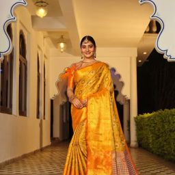 JUST FASHION Mustard Silk Zari Work Saree With Unstitched Blouse-picture-19