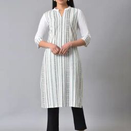 Aurelia White Regular Fit Geometric Kurta-25
