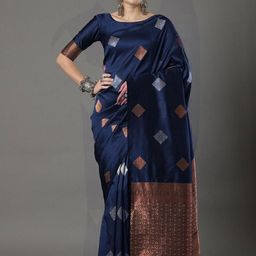 CANBIA Ethnic Motifs Zari Silk Blend Banarasi Saree-image-87