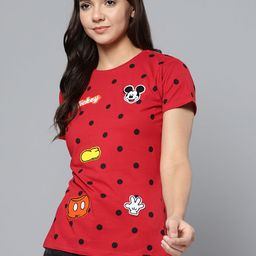 Kook N Keech Disney Women Red & Black Printed Round Neck T-shirt-picture-26