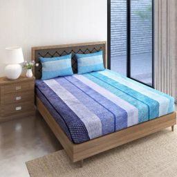 Swayam Vedic Geometric Blue & Teal 144 TC Cotton Double Bedsheet with 2 Pillow Covers-image-56