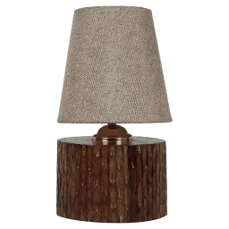 Tucasa SHS-131 Mango Wood Cotton B-22 Table Lamp 27.94 cm (11 Inch) (Brown and Beige)-45