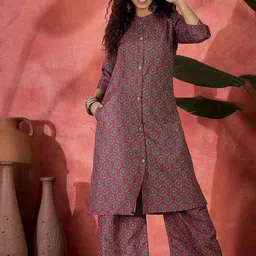 Sangria Floral Printed A-Line Kurta & Palazzo-image-95