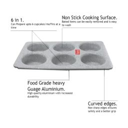 HAZEL Alfa Grey Heavy Gauge Aluminium Granite Finish Non Stick Muffin Tray-38