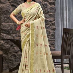 SANGAM PRINTS Woven Design Zari Linen Blend Tussar Saree-image-28