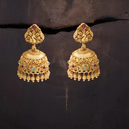 South Temple Jewellery Gold-Plated Artificial Stoned Studded Dome Shaped Jhumkas-image-83