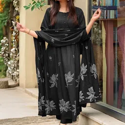 Moda Rapido Women Floral Printed Anarkali Kurta With Trousers & Dupatta-picture-27
