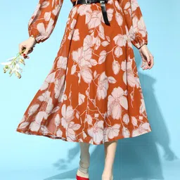 SASSAFRAS Women Deep Brown Floral Fantasy Skirt-image-45