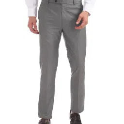 Arrow Grey Tapered Fit Flat Front Trousers-image-84