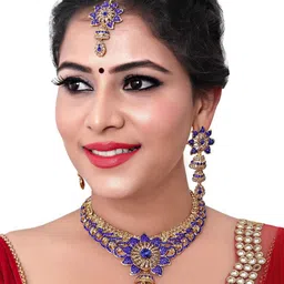VATSALYA creation Alloy Gold- plated Blue Jewellery Set-44