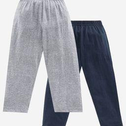 Kiddopanti Pack Of 2 Full Length Solid Pants - Navy Blue & Grey-image-10