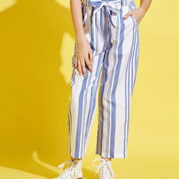 Cherry & Jerry Paperbag Waist Detailed Balanced Striped Cigarette Trousers - Peach-image-94