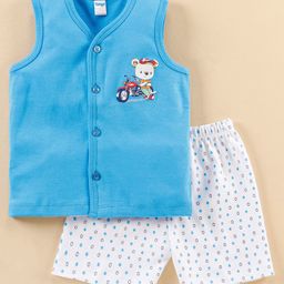 Tango Interlock Sleeveless Night Suit Bear Print- Blue & White-image-15