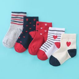 Mustang Cotton Ankle Length Heart Design Socks Pack of 5 - Multicolour-image-30