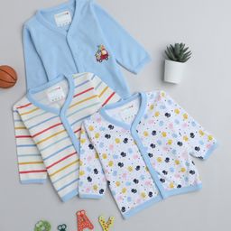 BUMZEE Full Sleeves Cotton Striped & Paw Printed Set of Vests Pack of 3 - Blue-image-35