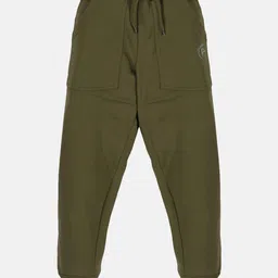 Kiddopanti Brand Name Placement Printed Fleece Track Pant - Military Green-picture-41