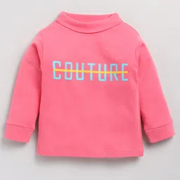 CUTOPIES Full Sleeves Couture Text Printed Interlock High Neck Sweatshirt - Pink-picture-6