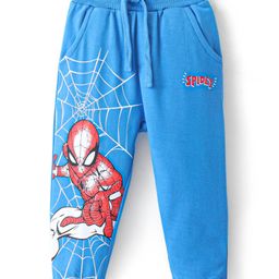 Babyhug Marvel Cotton Looper Full Length Lounge Pants with Spiderman Graphics - Blue-image-92