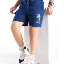 Honeyhap Premium 100% Cotton Terry Above Knee Length Shorts with Bio Finish Surf Print - Navy Blue-image-32