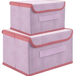 Kuber Industries Drawer Storage Box  Zig Zag Dhakkan Storage Box  Non-Woven Clothes Organizer  Storage Box with Handle  S  M  Pack of 2  Pink-18