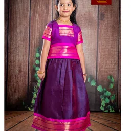 Bhartiya Paridhan Silk Woven Half Sleeves Solid ColourCholi Lehenga Set - Purple-picture-2