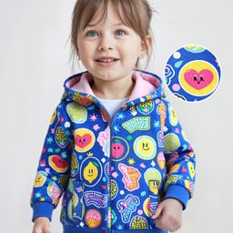Babyhug Cotton Knit Full Sleeves Hooded Sweatjacket with Fruits & Heart Print - Blue-image-69