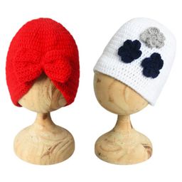 Funkrafts Pack Of 2 Wollen Floral & Bow Designed Handmade Beanie Caps - Red & White-image-37