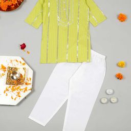 Little Ginnie Full Sleeves Gota Lace Embellished Kurta & Pyjama Set - Green-image-97