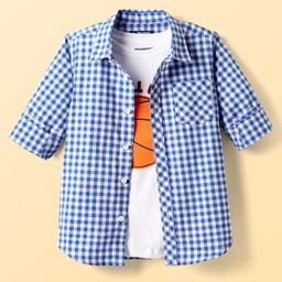Pine Kids Cotton Woven Full Sleeves Checkered Shirt With T-Shirt - Blue-picture-28