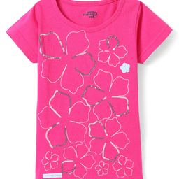 Under Fourteen Only Cotton Half Sleeves Floral Printed & Sequins Embellished Top - Pink-image-58