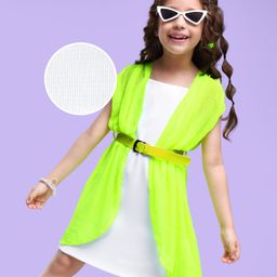 Hola Bonita Knit Sleeveless Solid Color Frock Rib Fabric with Shrug - Neon Green-image-54