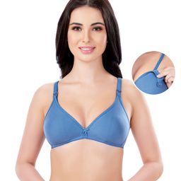 Bella Mama Cotton Elastane Knit Maternity Non Wired Nursing Bra - Blue-picture-19