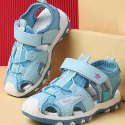 Cute Walk by Babyhug Velcro Closure Sandals With Lace Detailing - Light Blue-image-98