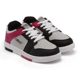 Asian Street Text Detailed Colour Blocked Sneakers - Grey Black & Red-picture-26