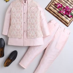 Ahhaaaa Silk Blend Full Sleeves Solid Kurta Pant With Abstract Embroidered Jacket Set - Pink-image-94