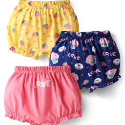 Babyhug 100% Cotton Knit Bloomers with Love & Cup Cake Print Pack of 3 - Pink & Navy Blue-image-98