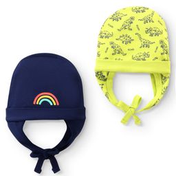 Doodle Poodle Interlock Knit Dino & Rainbow Printed Caps Pack of 2 Yellow & Navy Blue -Diameter 10.5 cm-3