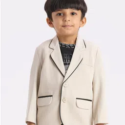 KIDS ISLAND Knit Full Sleeves Textured Blazer With Typography Printed Tee - Cream-picture-45