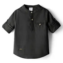 Simply Premium Cotton Woven Full Sleeves Solid Coloured Shirt With Mandarin Collar - Black-picture-22