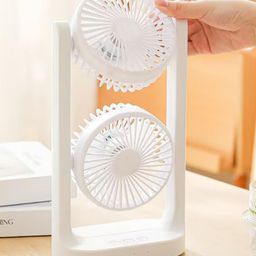 House of Quirk Dual Head USB Desk Fan Quiet & Smooth Airflow Portable Mini Fan for Home Office & Desktop Air Circulation - White-15