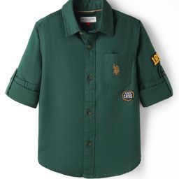 US Polo Assn Cotton Woven Full Sleeves Solid Shirt - Dark Green-picture-48