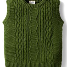 Doodle Poodle Knit Sleeveless Pullover Sweater with Cable Knit Design - Olive Green-picture-22
